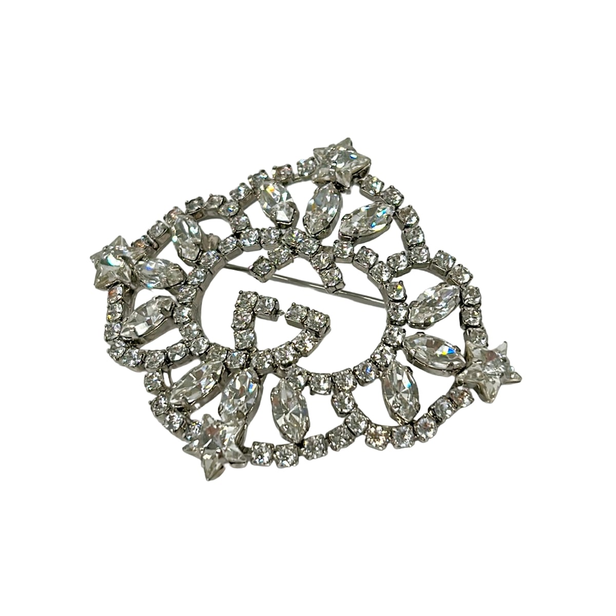 Gucci Gg Brooch Silver Clear